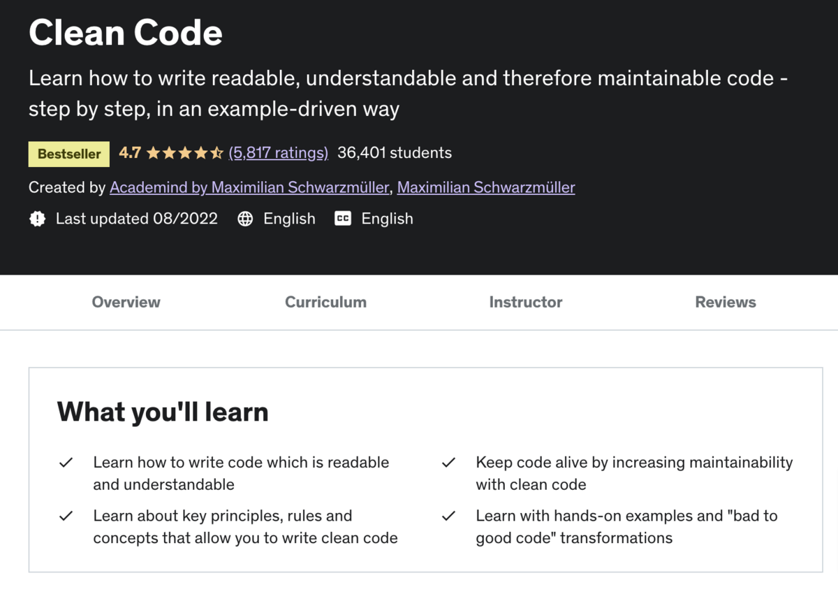 Clean Code Udemy