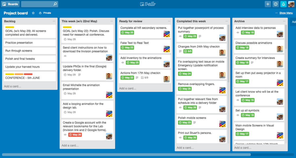 Trello project management board