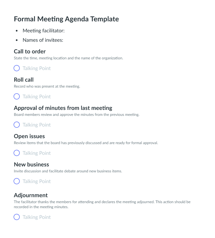 formal meeting agenda template