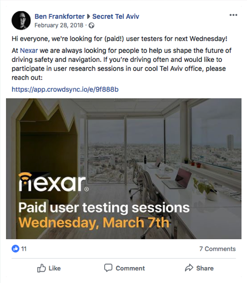 Facebook group recruiting expats example