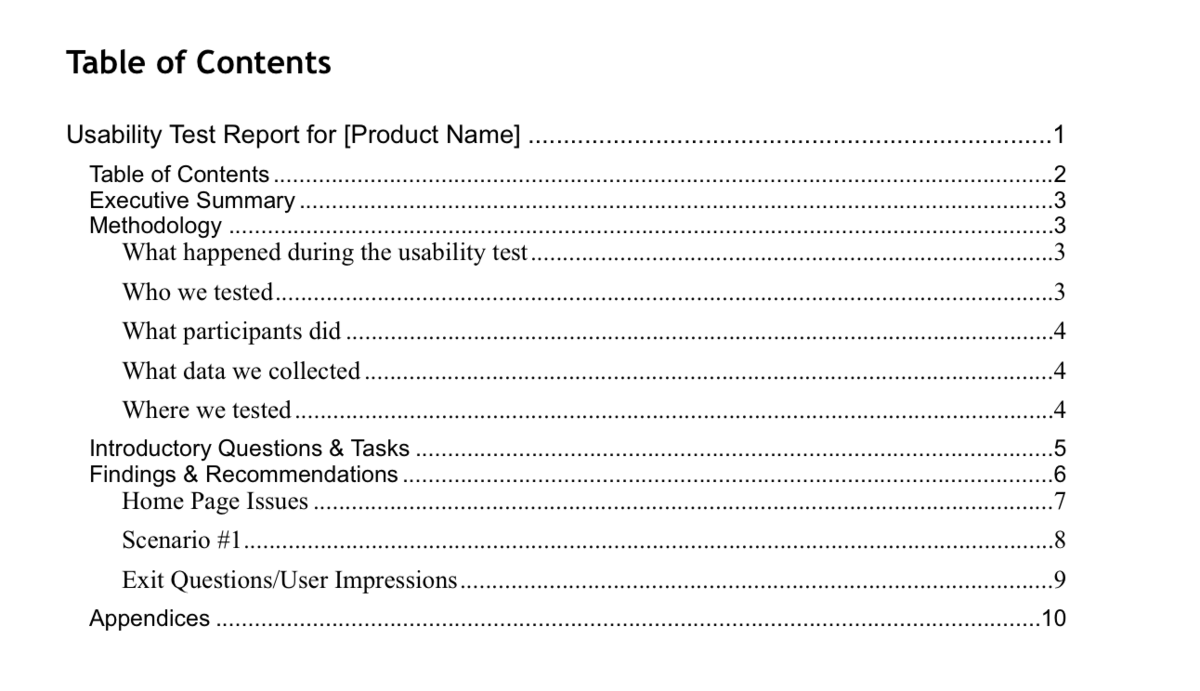 Table of contents screenshot 2