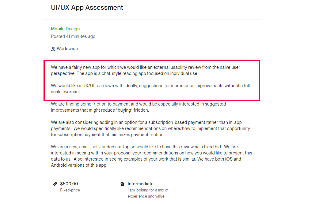 Upwork screenshot