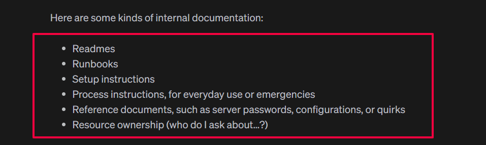 some kinds of internal documentation