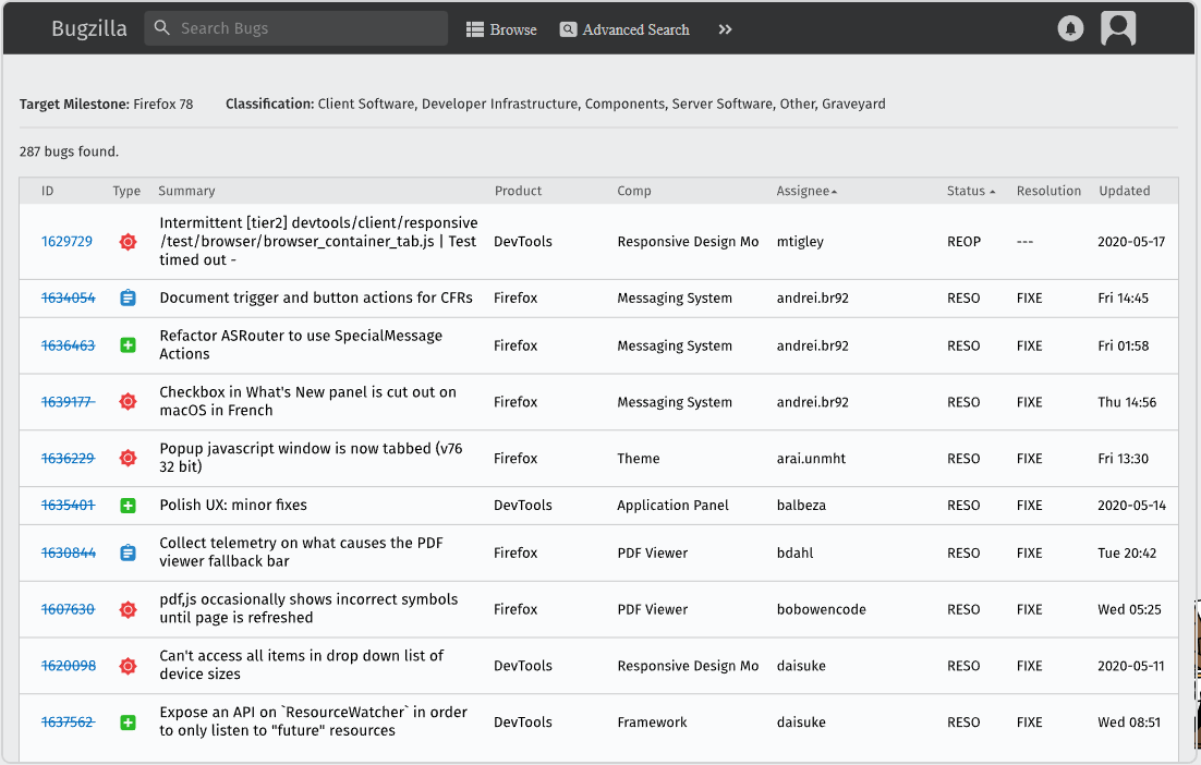 Bugzilla screenshot