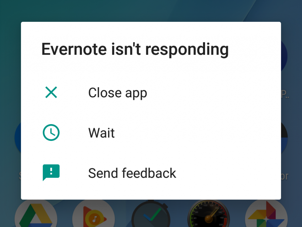 Evernote app crash screenshot