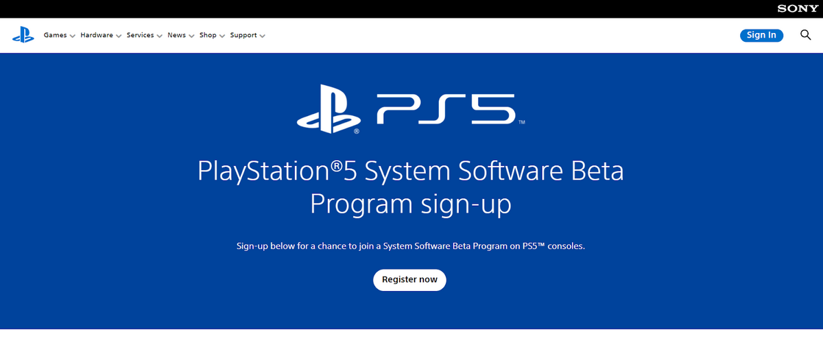 PlayStation 5 system software beta program sign-up screenshot