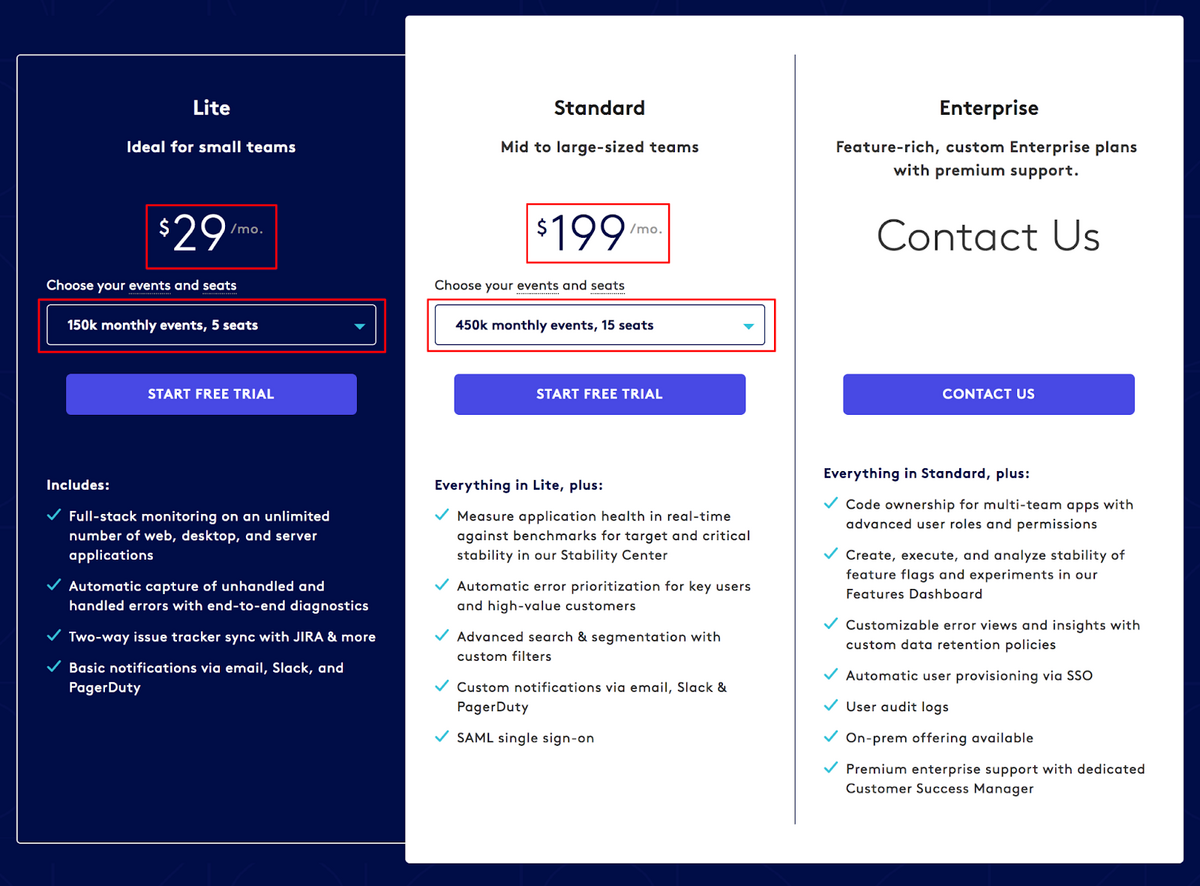 Pricing Plans Bugsnag 2