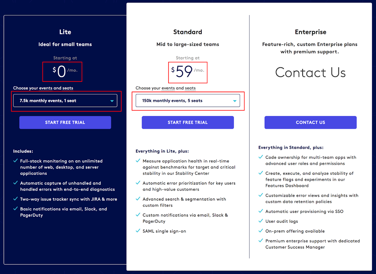 Pricing Plans Bugsnag