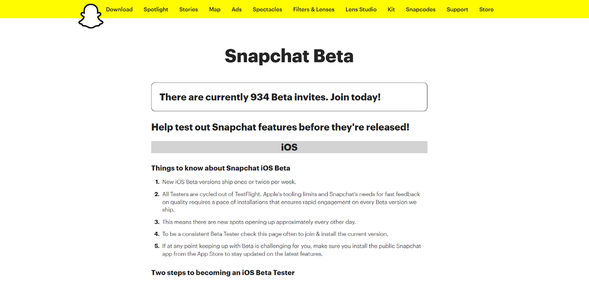 Snapchat beta screenshot