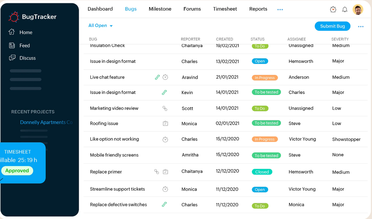 Zoho BugTracker screenshot