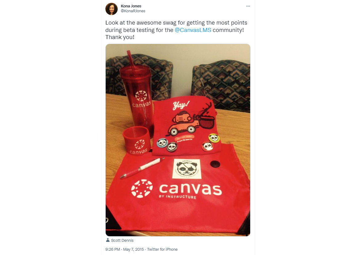 company swag for attracting beta testers example Canvas tweet