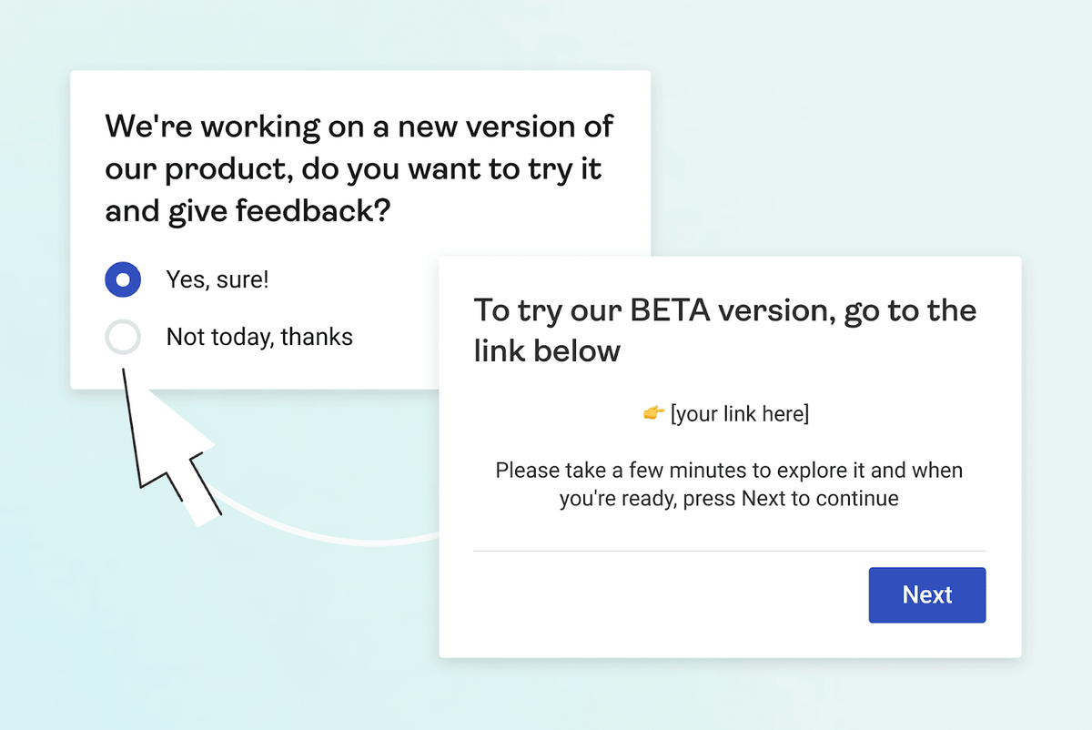 in-app survey beta testing invitation