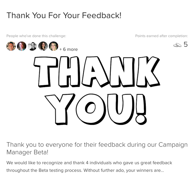 Influitive thank you note