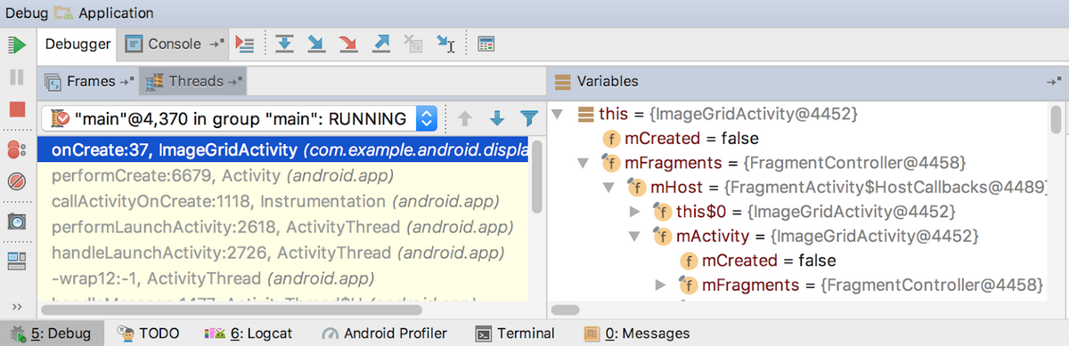 process of running the app in the debugger
