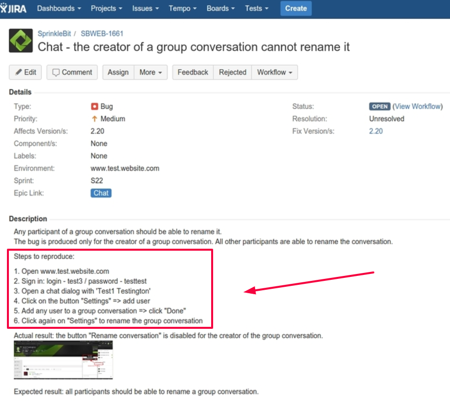 JIRA screenshot