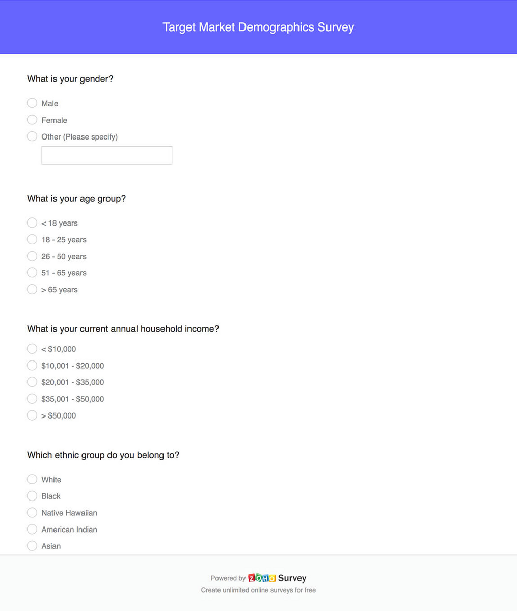 target market demographics survey 