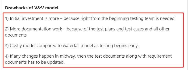 Drawbacks of V&V model Quora