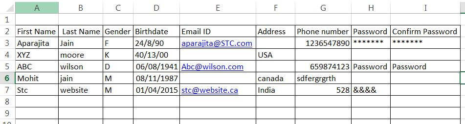 Test data example