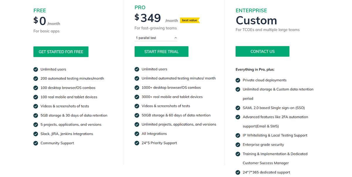 Testsigma pricing