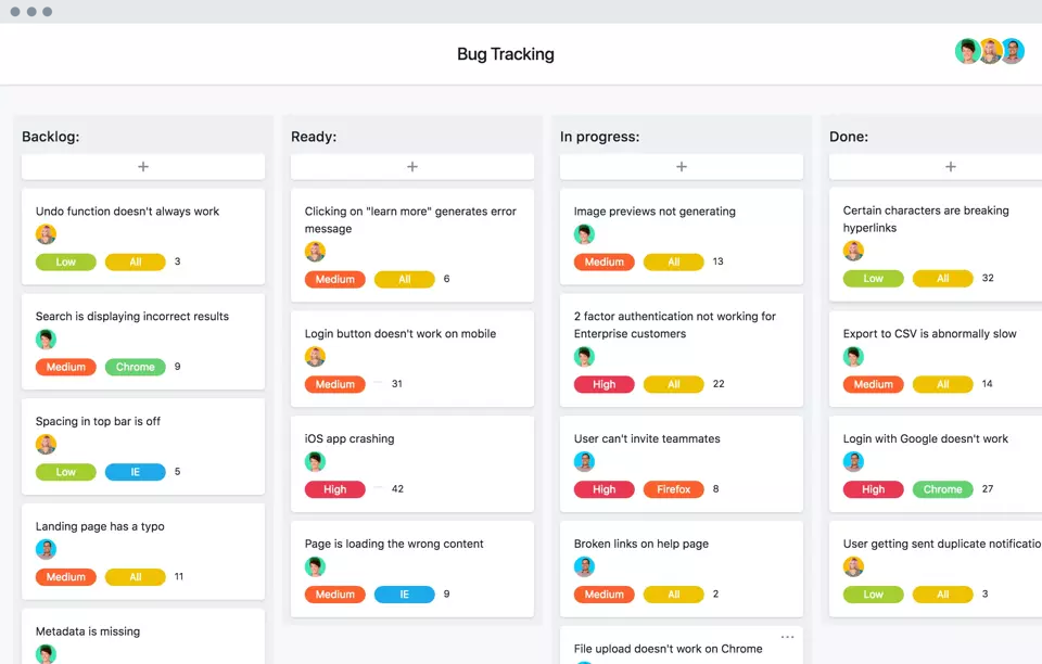 bug-tracking screen