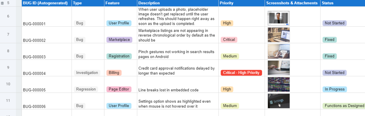 bug-tracking spreadsheet template