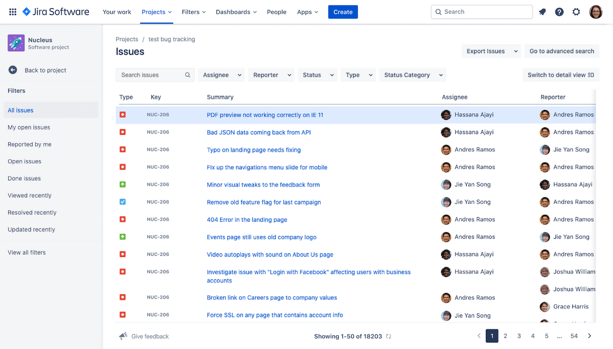 Jira bug tracking