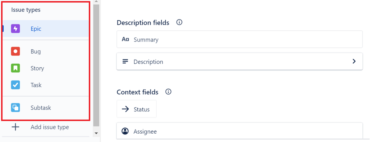 Jira issue types