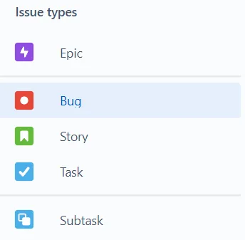 Jira issue types