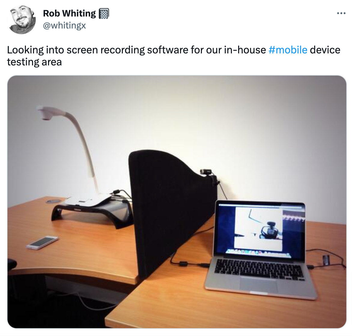 Rob-Whiting on-Twitter-Looking-into-screen-recording-software-for-our-in-house-mobile-device-testing-area