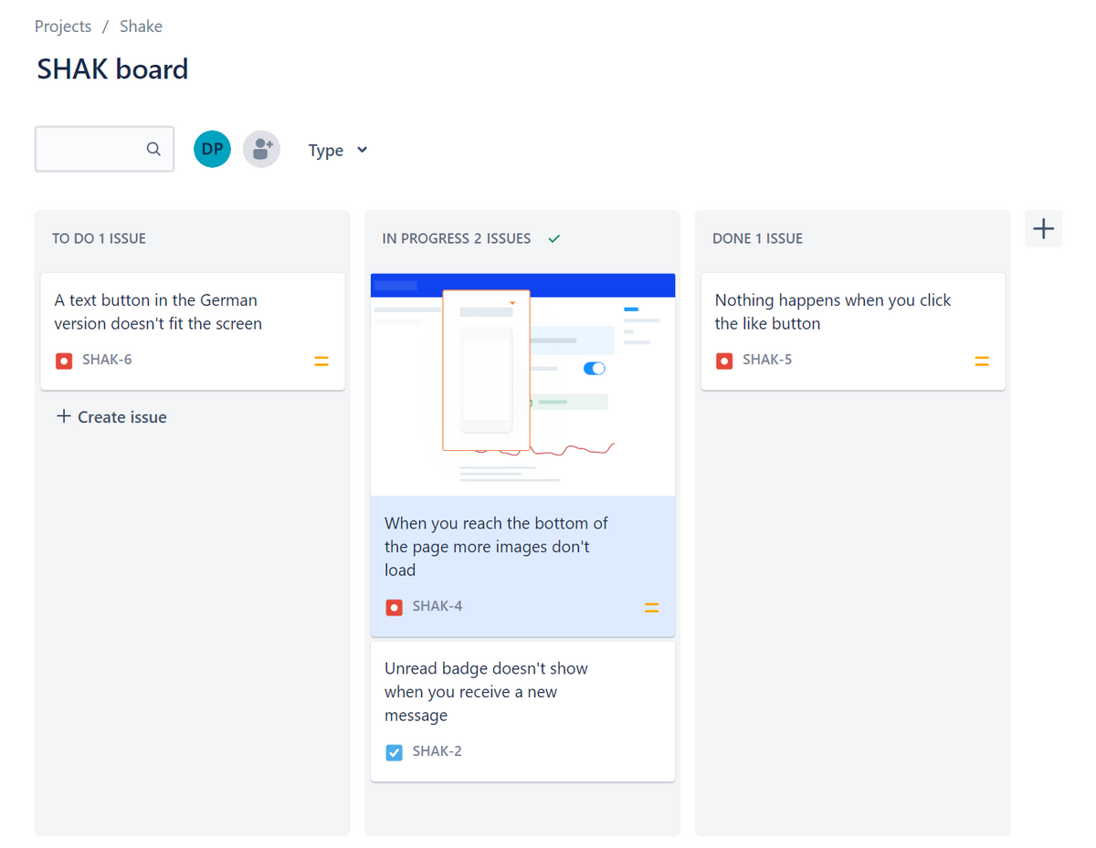 Shake board in jira