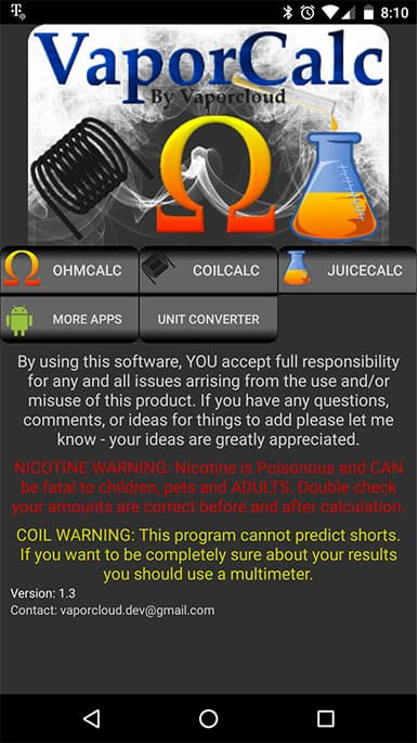 Vaporcalc app