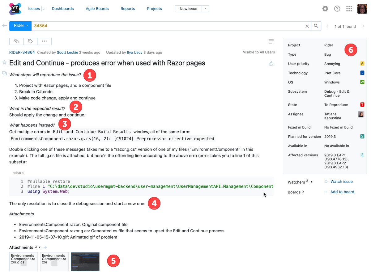 manually composed bug report