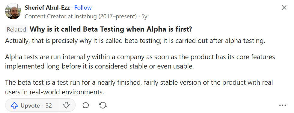 Alpha testing Quora 