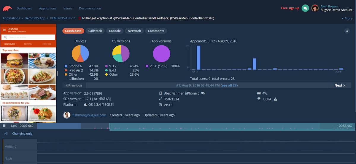 Bugsee dashboard