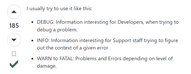 logging levels guidelines screenshot