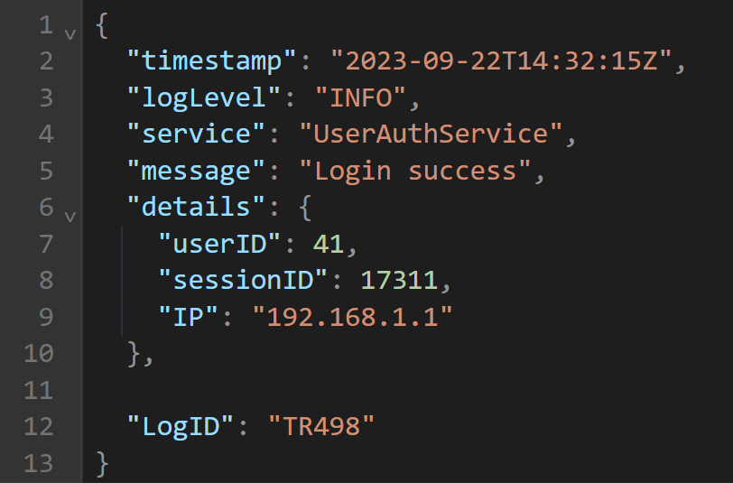 json format app log