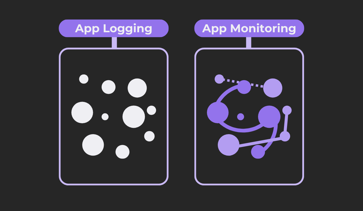 app logging vs app monitoring graphic comparison