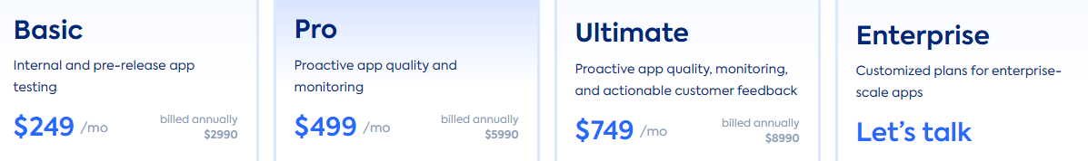 instabug plans and pricing screenshot