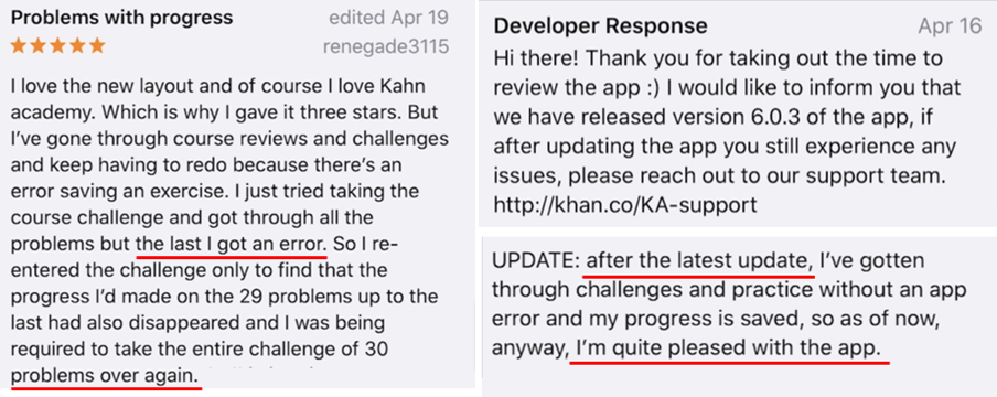 app user feedback screenshots