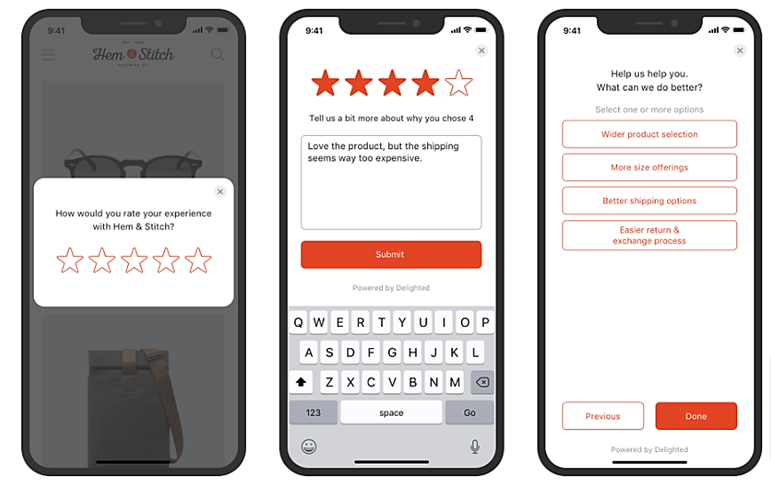 a screenshot of gradual in-app feedback progression