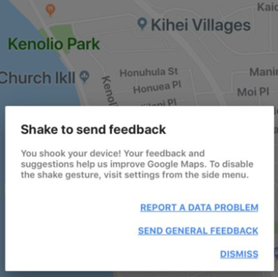 shake to send feedback feature screenshot