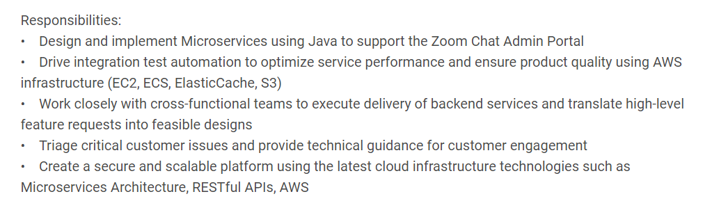 zoom backed java engineer job ad screenshot