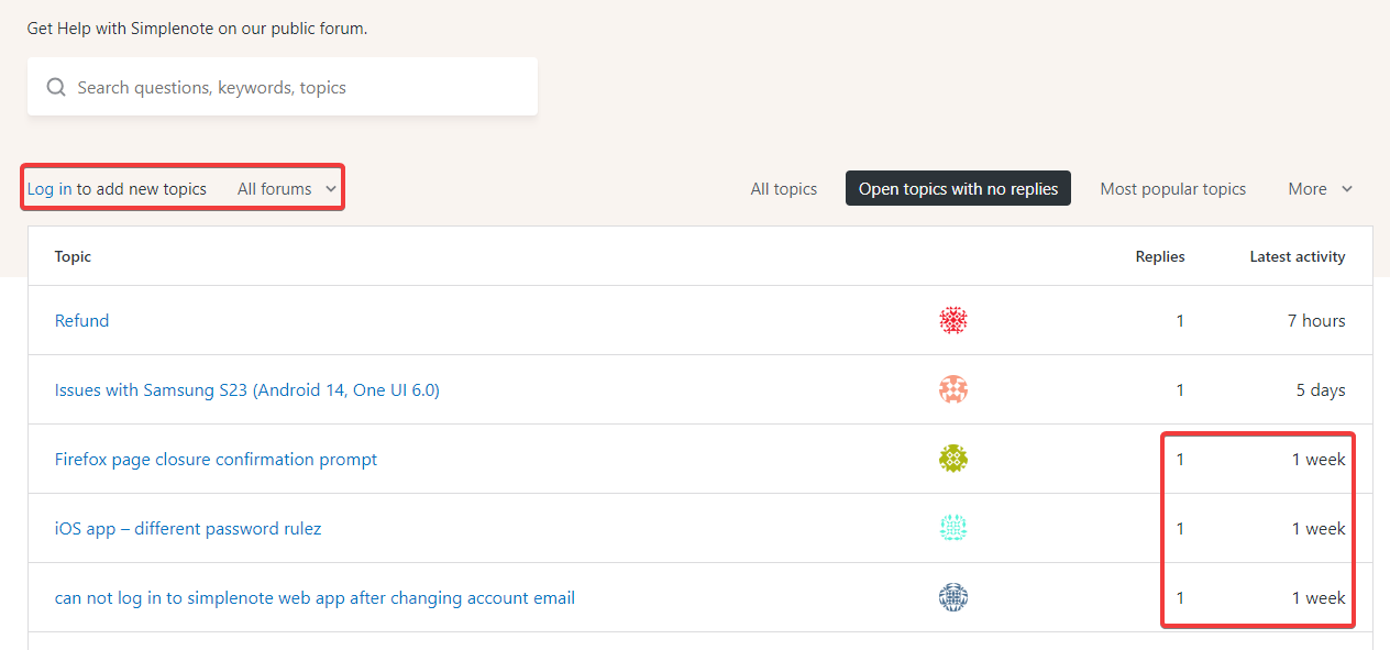 feedback forum screenshot