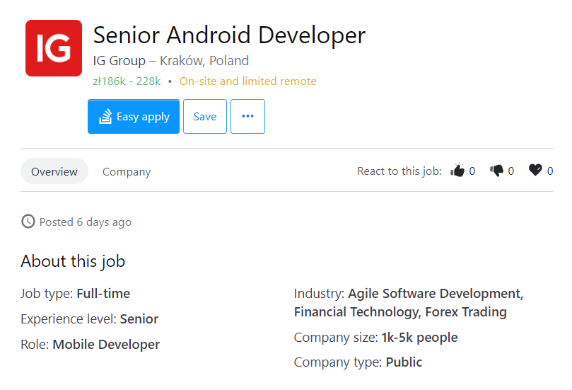 senior android developer job description screenshot
