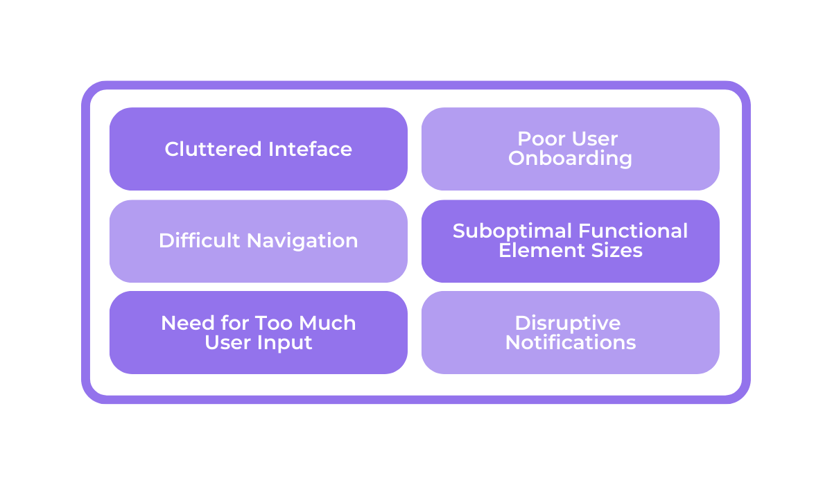 a list of common app usability issues