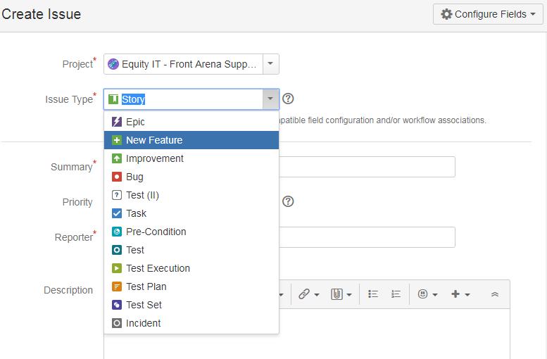 jira tool screenshot