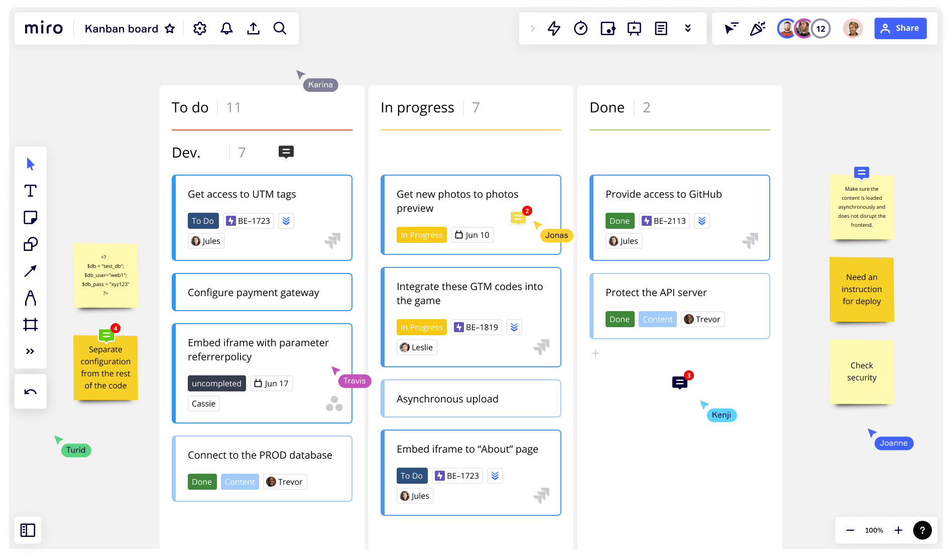 screenshot of a kanban board