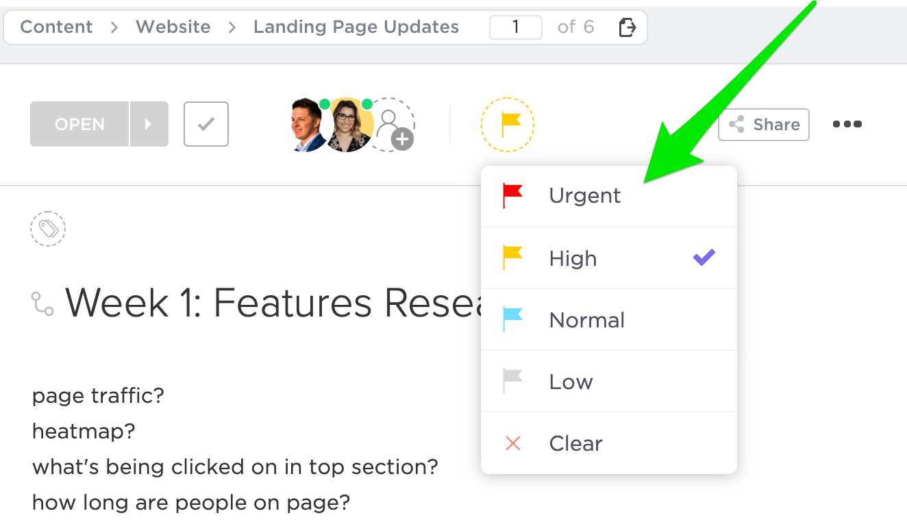 screenshot of color-coded priority categories in an issue tracker