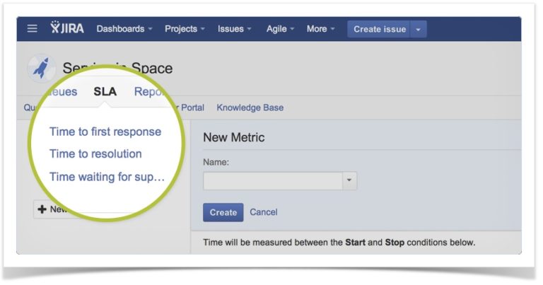 screenshot of service level agreements in an issue tracker