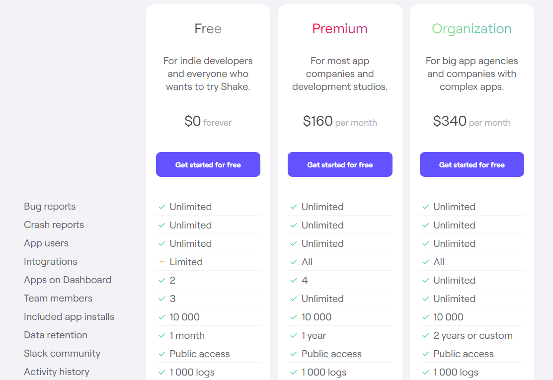 shake plans and pricing screenshot